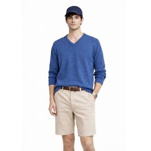 Alan Paine Men's Blue‎ V Neck Pure Lambswool Jumper Sweater Classic Boat XL